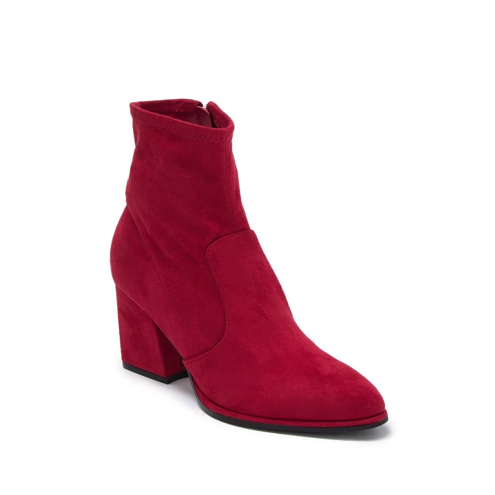Marc Fisher Newbie2-M Red Faux Suede Pointed Toe Block Heel Ankle Boots Women 8M